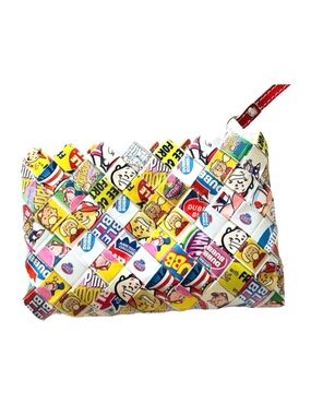 WRISTLET ~ Small Colorful Bubblegum Comic Strip Wristlet w/Red Strap